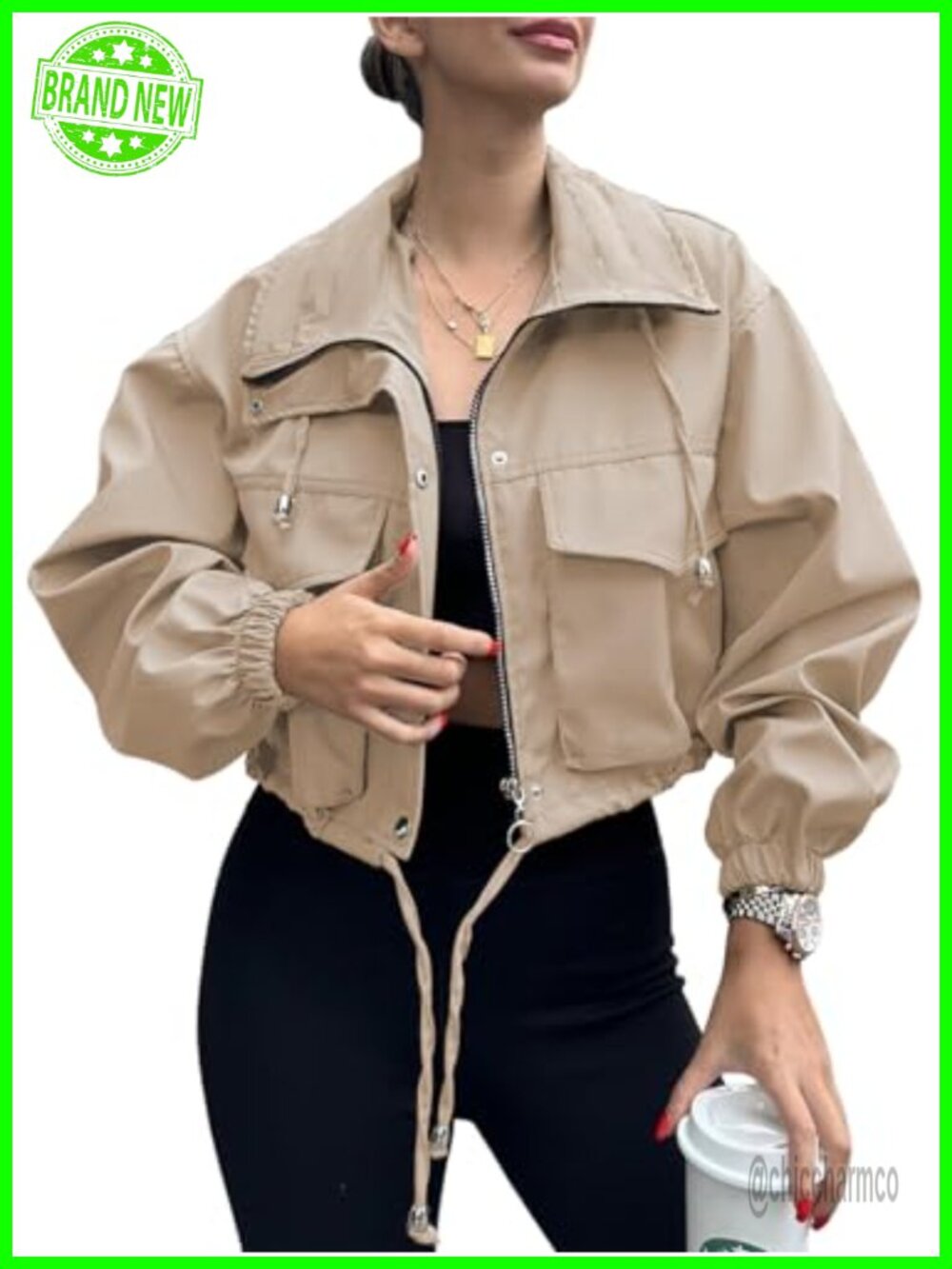 Women's Cropped Zip Up Anorak Jacket Lightweight Oversized Utility